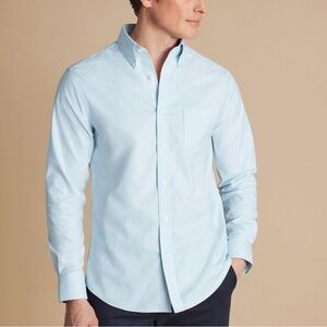 Charles Tyrwhitt Button Down Collar Stretch Oxford‎ Sky Blue L New With Tags